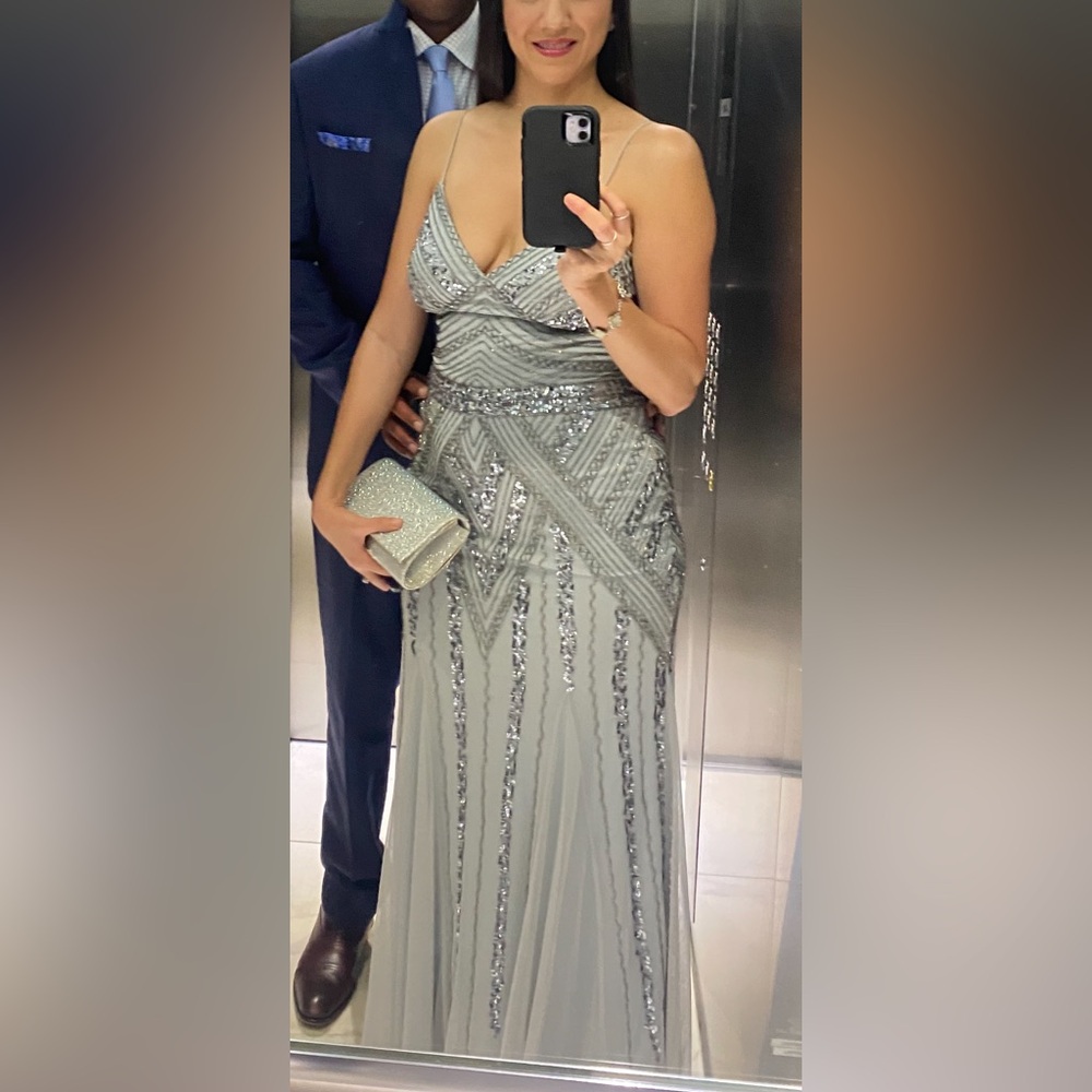 Blue Silver Sequin Evening Dress